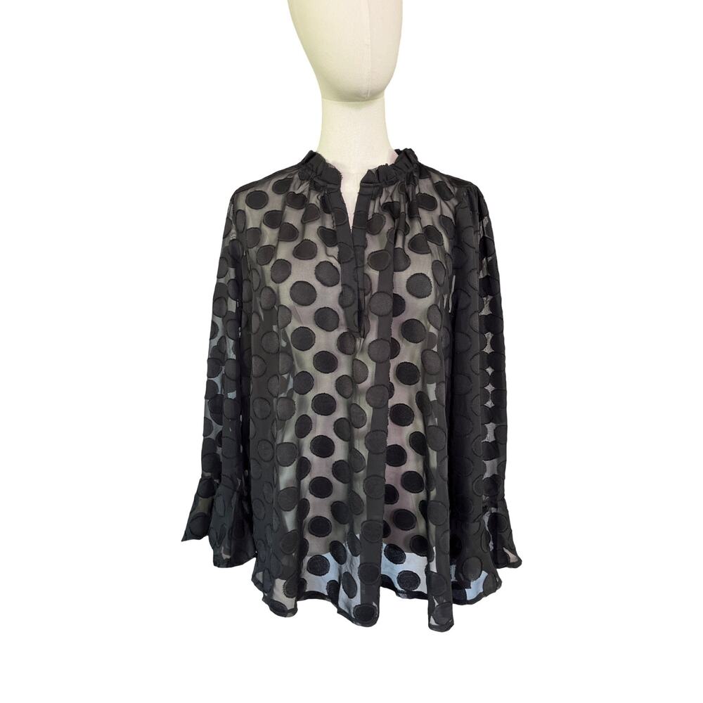 Eloquii Sheer Polka Dot Blouse Size 20 Black Bell Sleeve Peasant Top Dressy